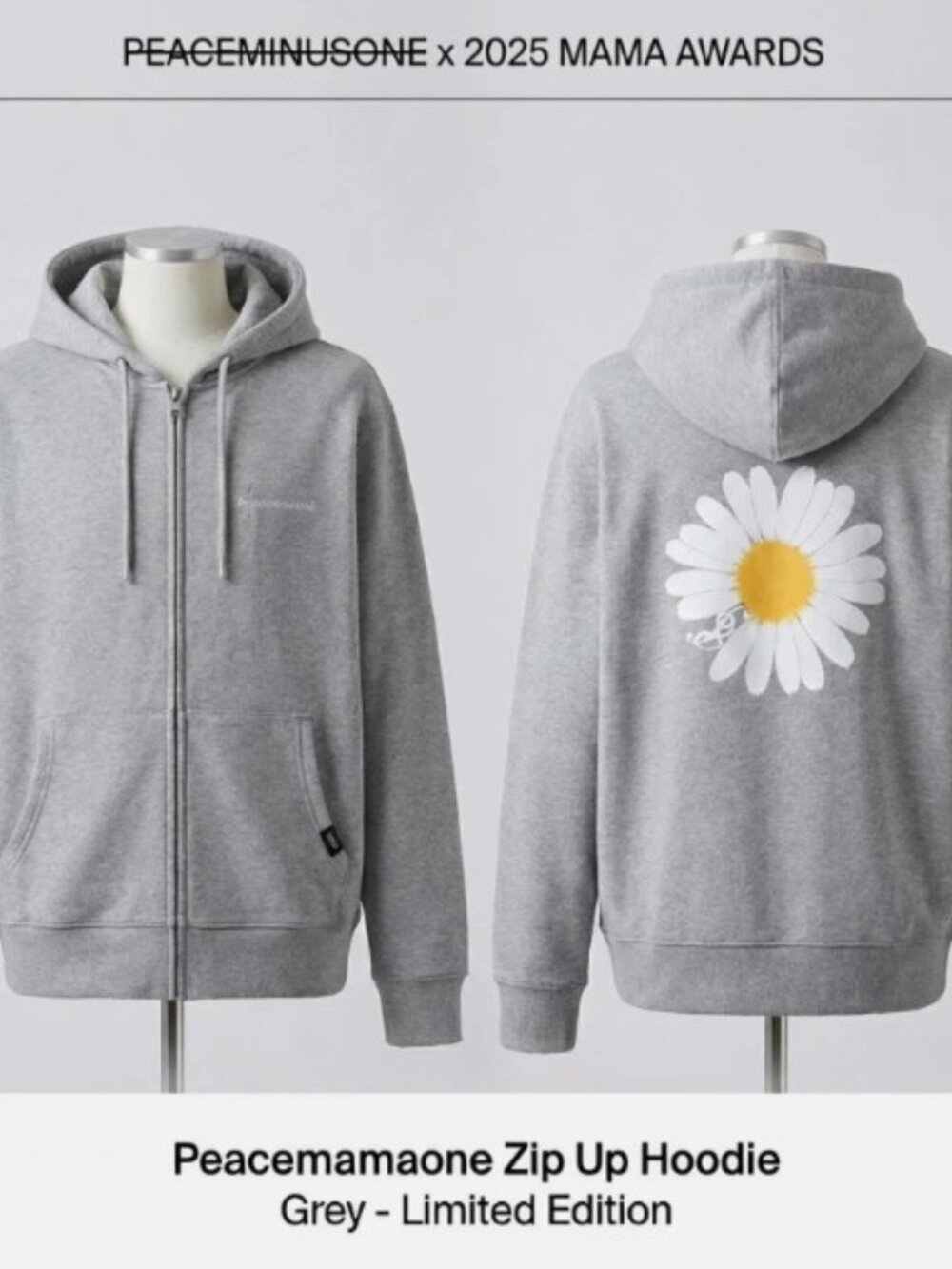 Peaceminusone x 2025 MAMA Awards Peacemamaone Zip Up Hoodie Grey G-Dragon SIZE L - Picture 2 of 11
